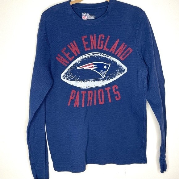 New England Patriots Thermal Shirt Football Long Sleeve NFL Top Blue Size Large - Picture 1 of 6